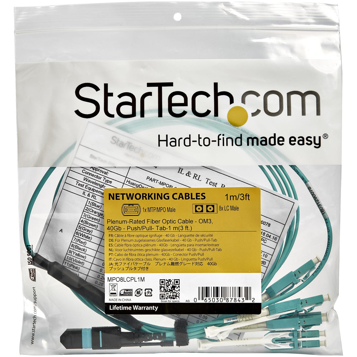 3m MTP/MPO to 4xLC/PC Fiber Cable