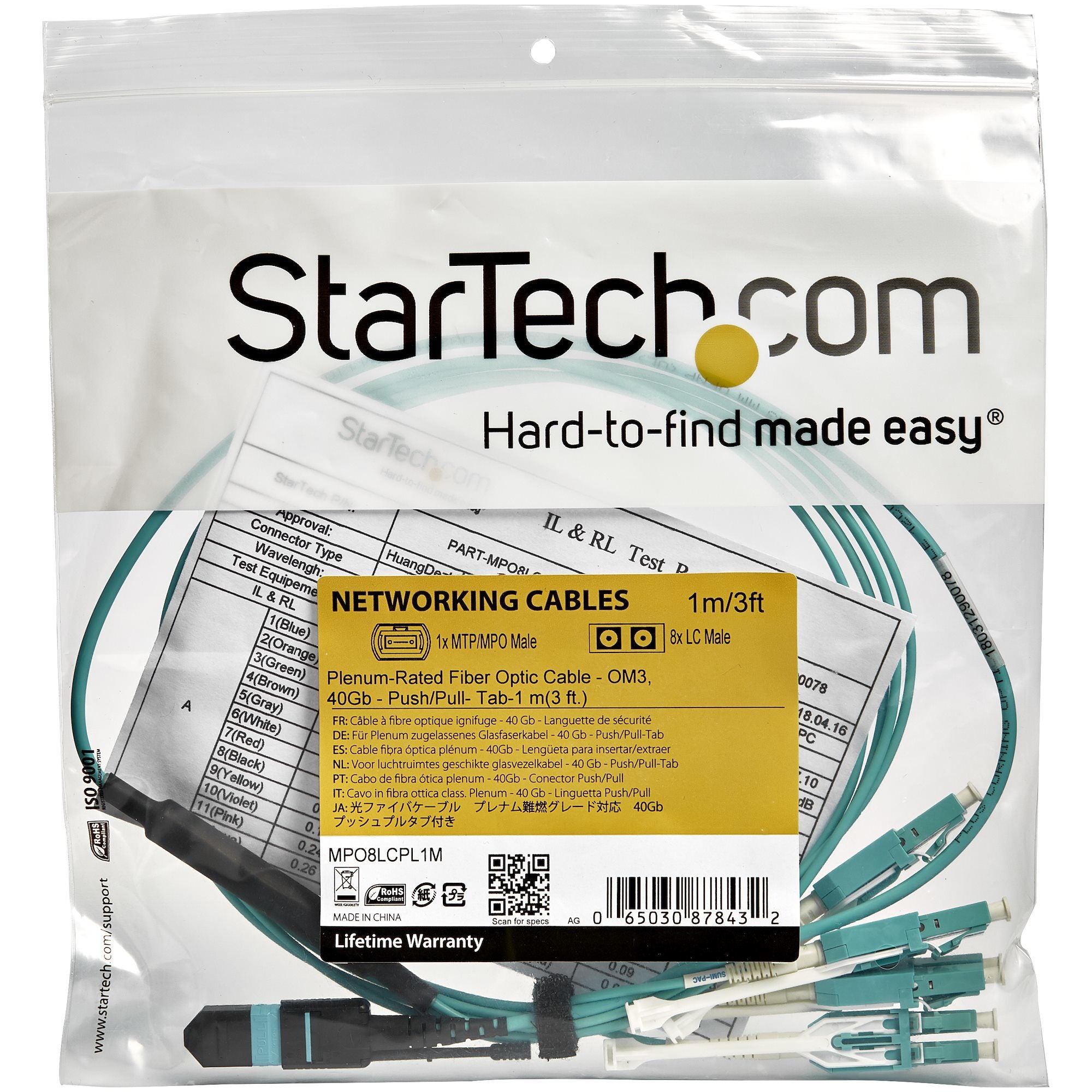 3m MTP/MPO to 4xLC/PC Fiber Cable