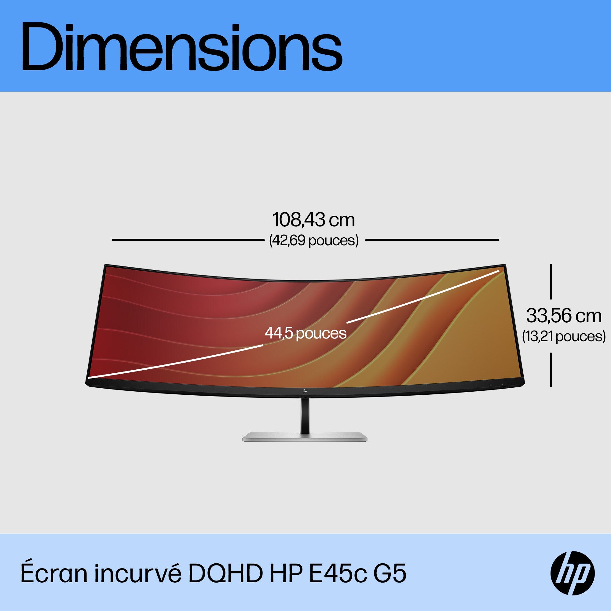 HP Écran incurvé E45c G5 44.5p DQHD 5120x1440 HDMI USB-C DisplayPort