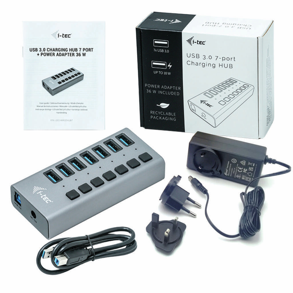 I-TEC USB 3.0 Charging HUB 7port with external power adapter 36W 7xUSB charging port for Tablets Notebooks Ultrabooks PC