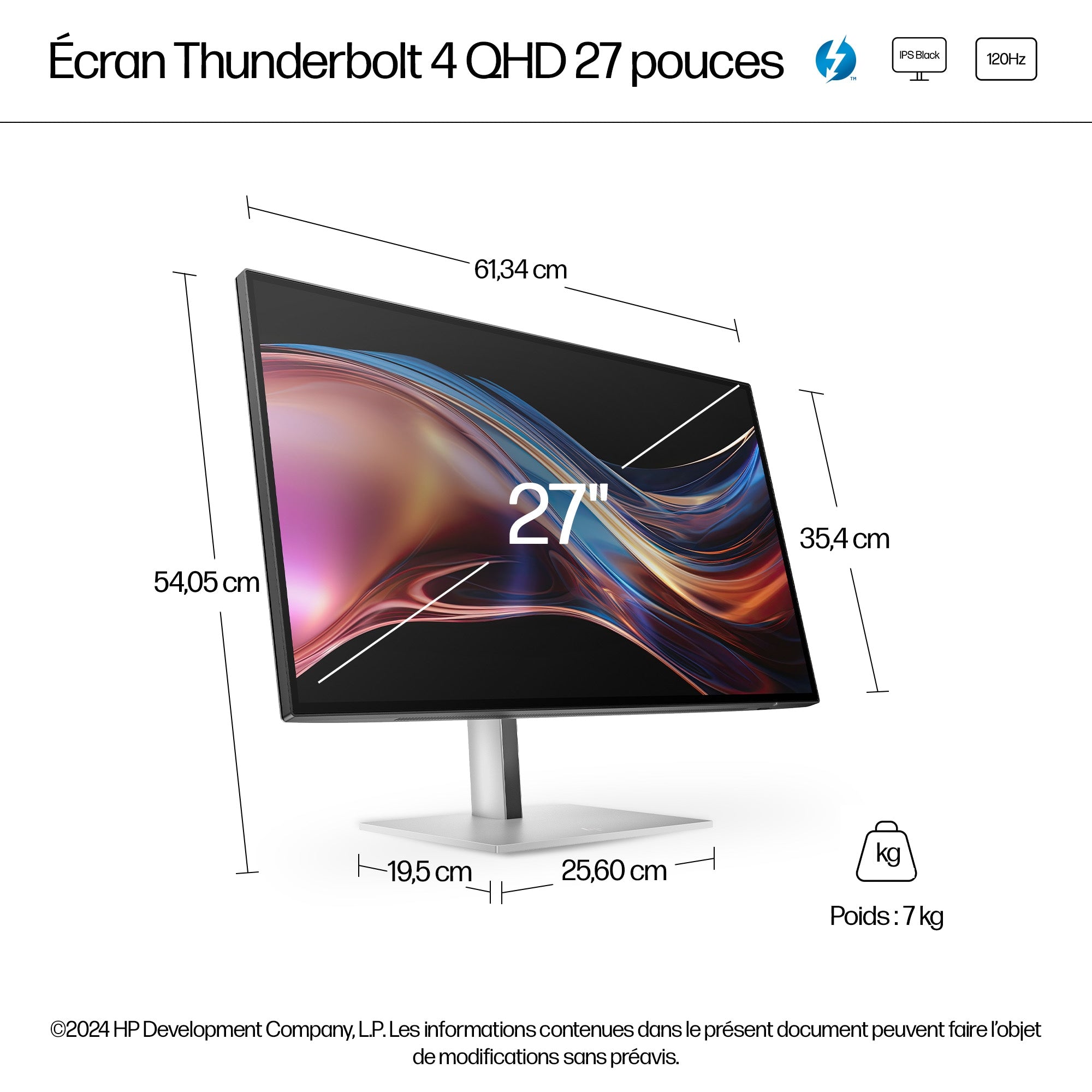 HP Écran  Series 7 Pro - 727pu QHD 27p 2560 x 1440 HDMI DP Thunderbolt 4 3/3/0