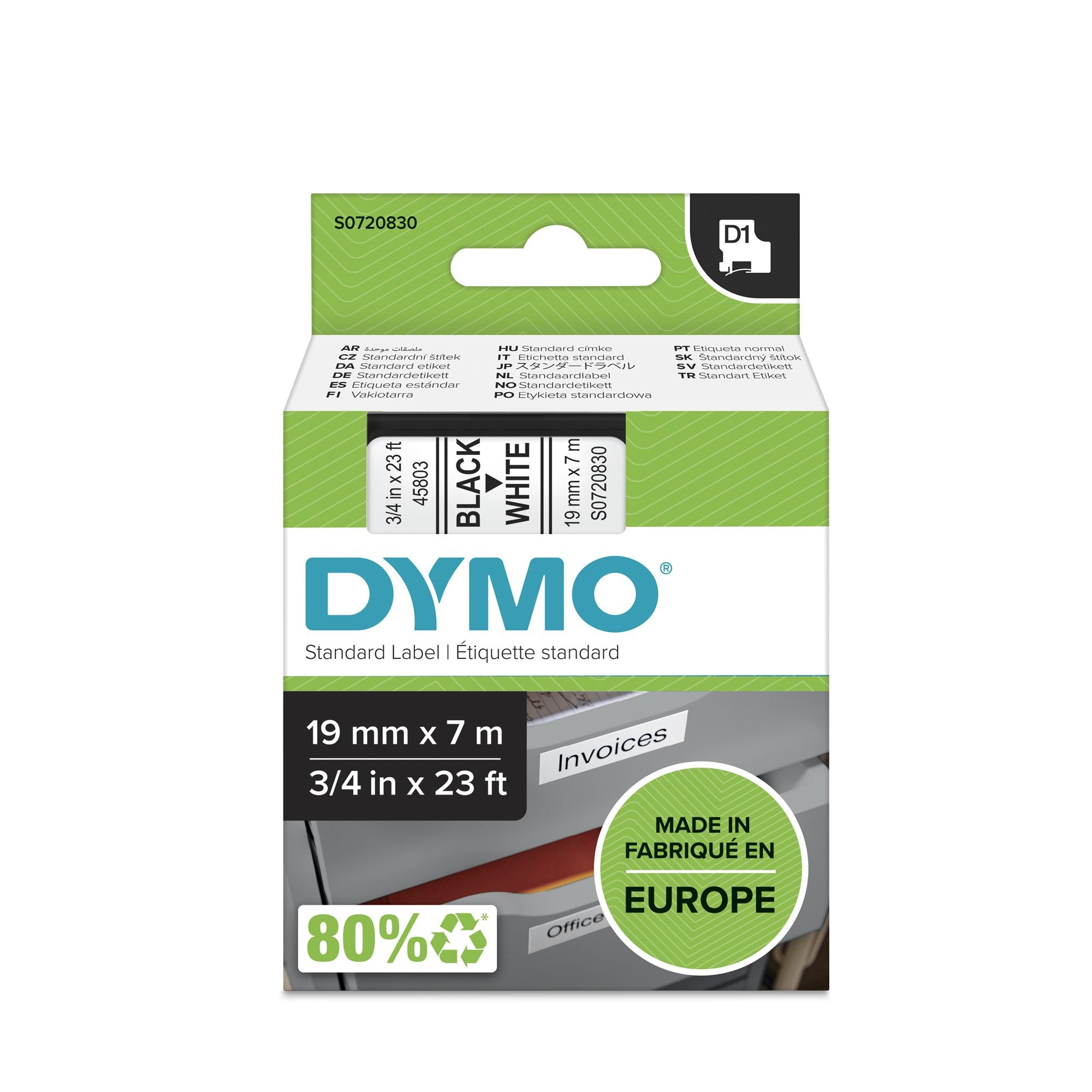 DYMO Ruban D1 - 19 mm noir sur blanc