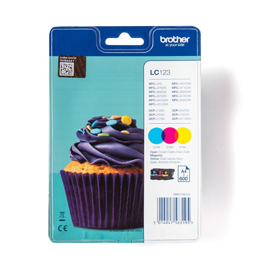 BROTHER LC-123 cartouche dencre cyan, magenta et jaune capacité standard 1-pack blister sans alarme