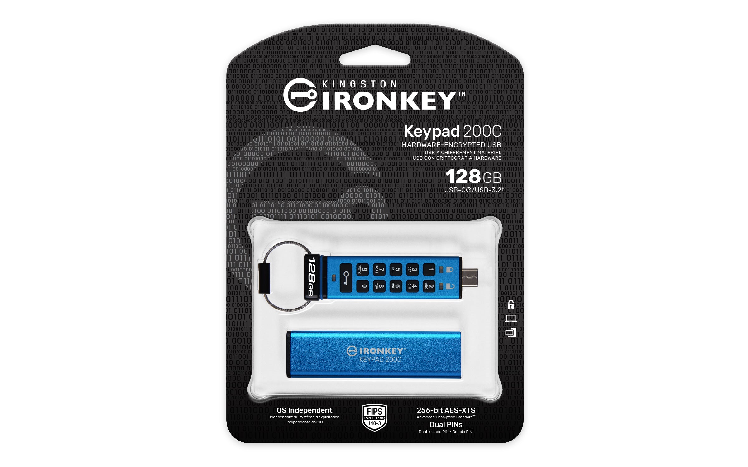 KINGSTON 128Go USB-C IronKey Keypad 200C FIPS 140-3 Lvl 3 Pending AES-256