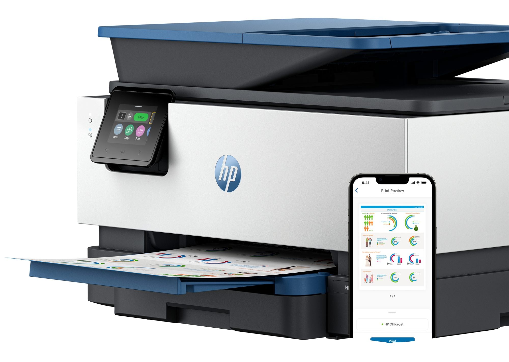 HP Officejet Pro 9125e All-in-One MFP colour inkjet A4 21ppm Copy 22ppm Print 250sheets Wi-Fi LAN USB Bluetooth Crater Lake blue
