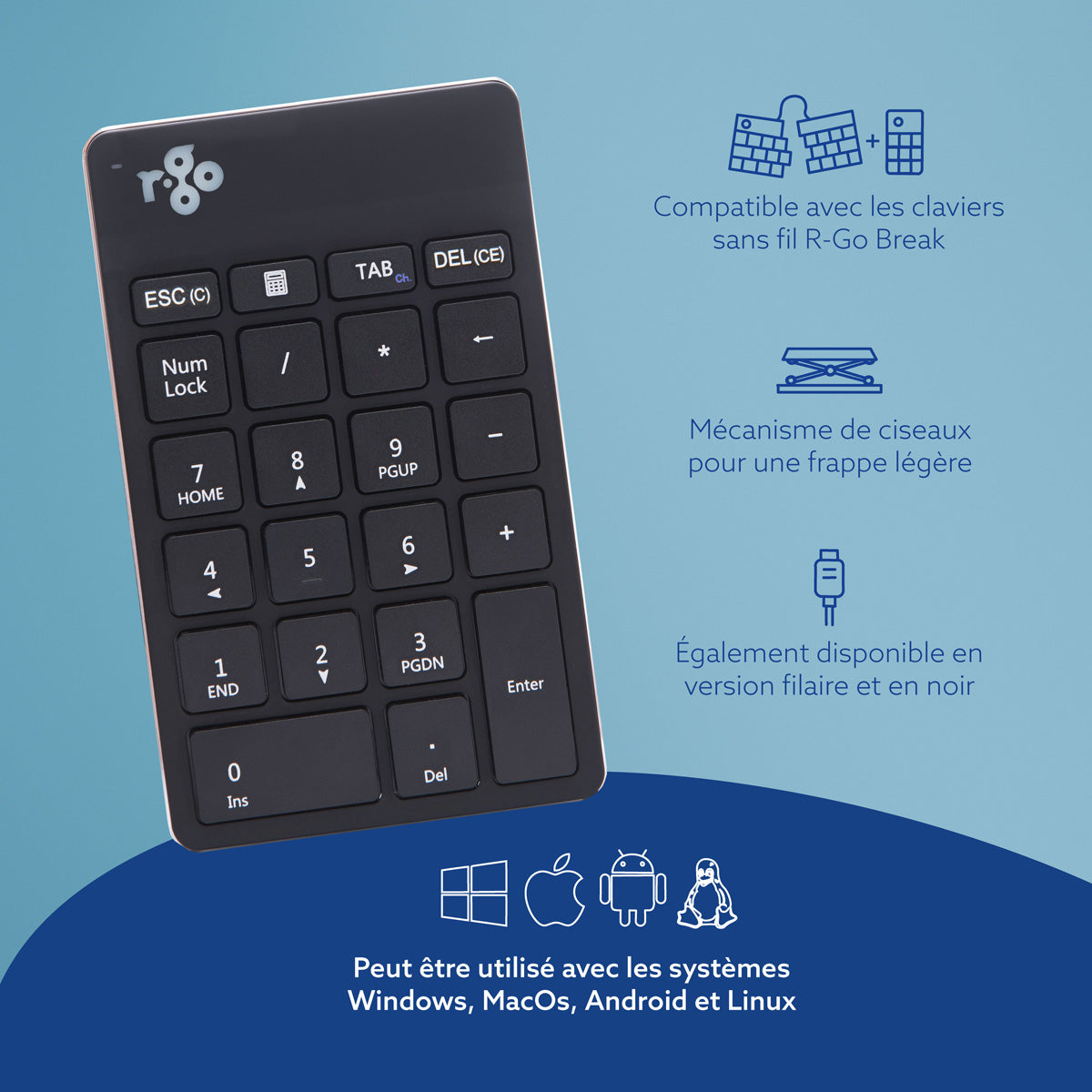 R-GO TOOLS Pavé numérique Numpad Break, Bluetooth noir