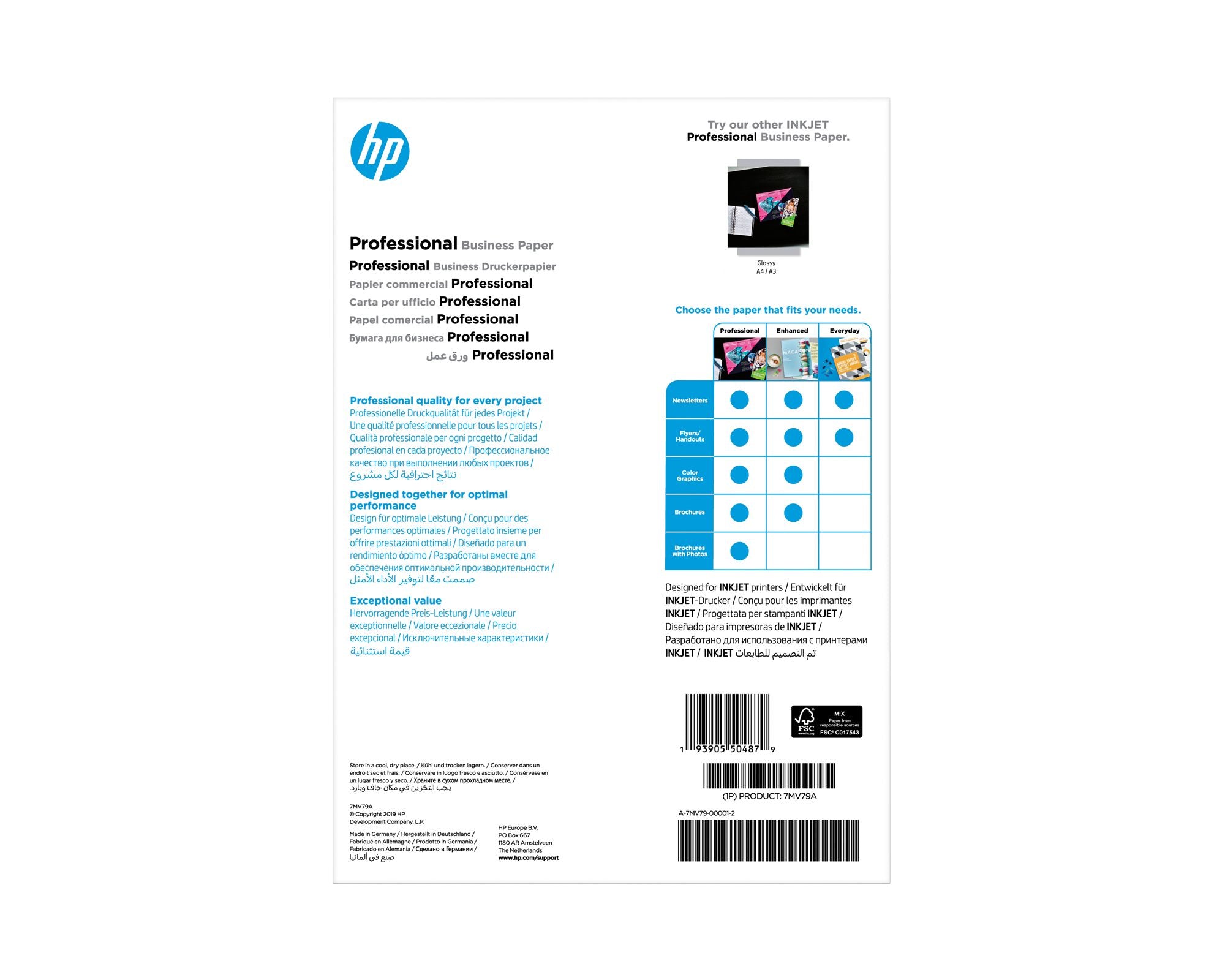 HP Prof Matte Ij A4 180g 150sh FSC Paper