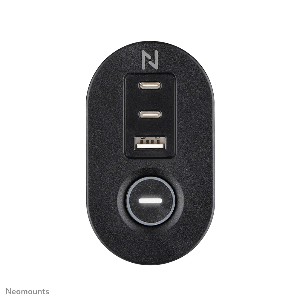 NEOMOUNTS VOLT Desk Clamp socket with Quick-charge USB Ports clamp 0-50mm 3x type-F 230V 1x USB-A 18W 2x USB-C 20W