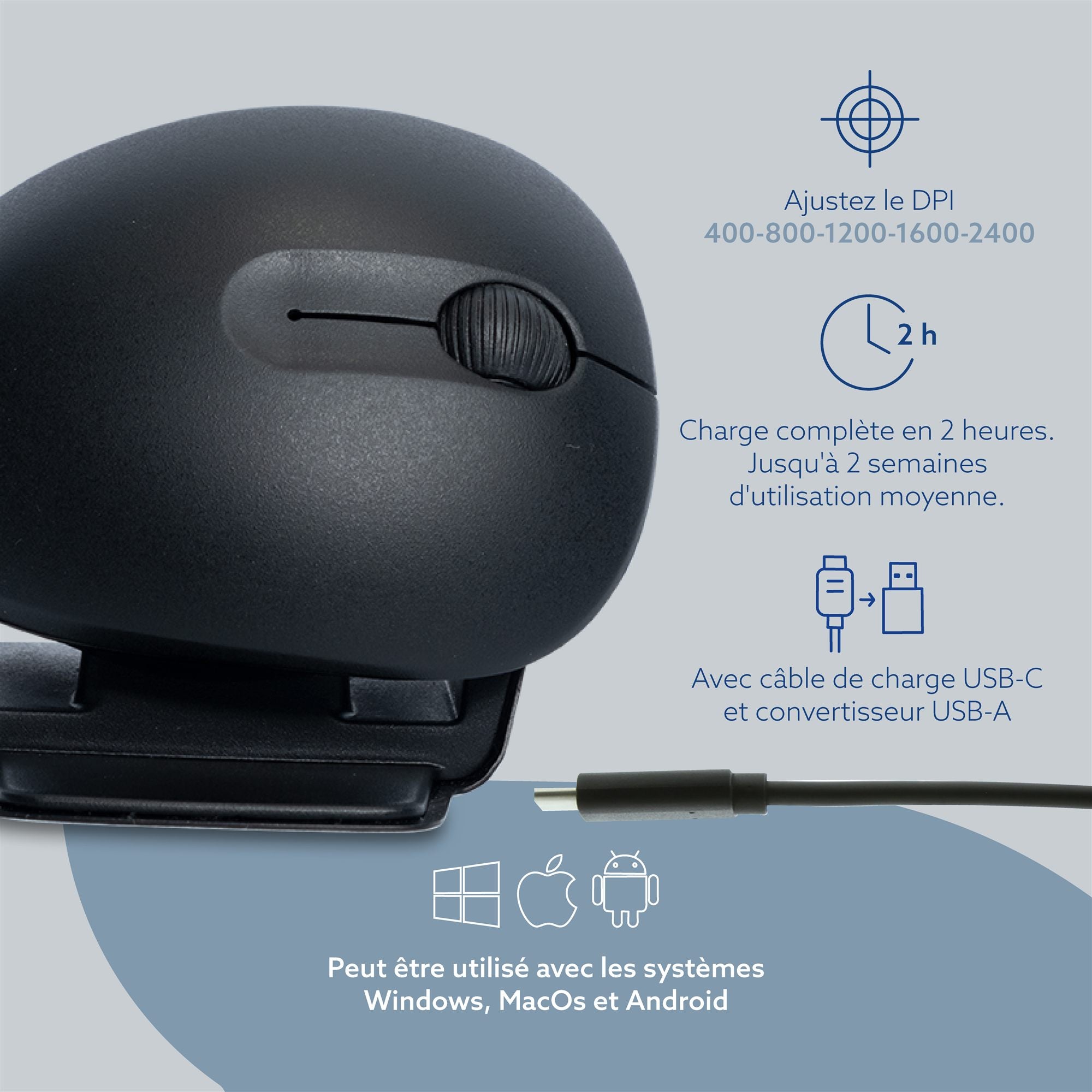 R-Go TOOLS Souris Twister filaire & Bluetooth, M noire
