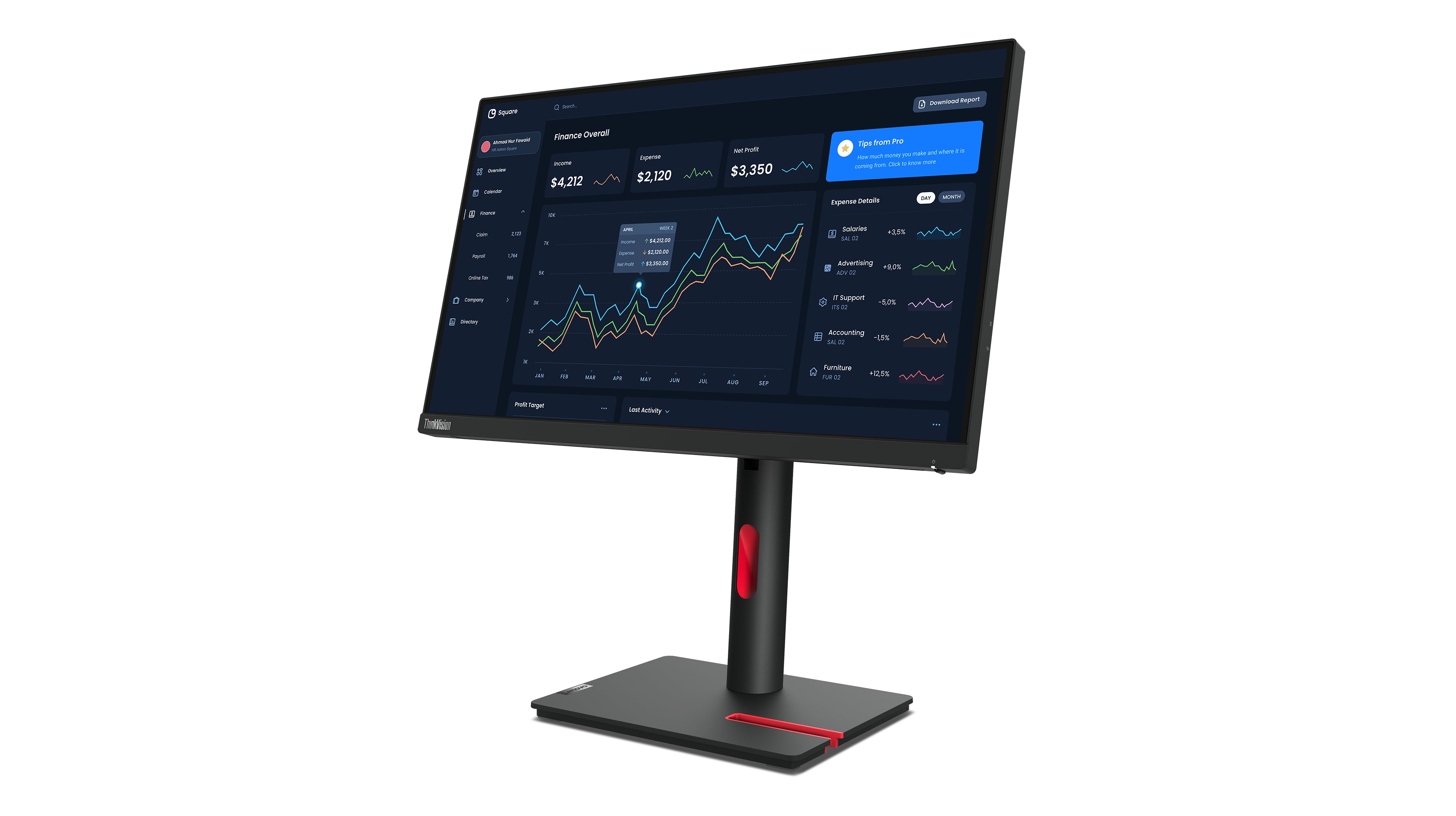 LENOVO ThinkVision T22i-30 21.5p FHD HDMI DP VGA 4xUSB-A - ThinkRed
