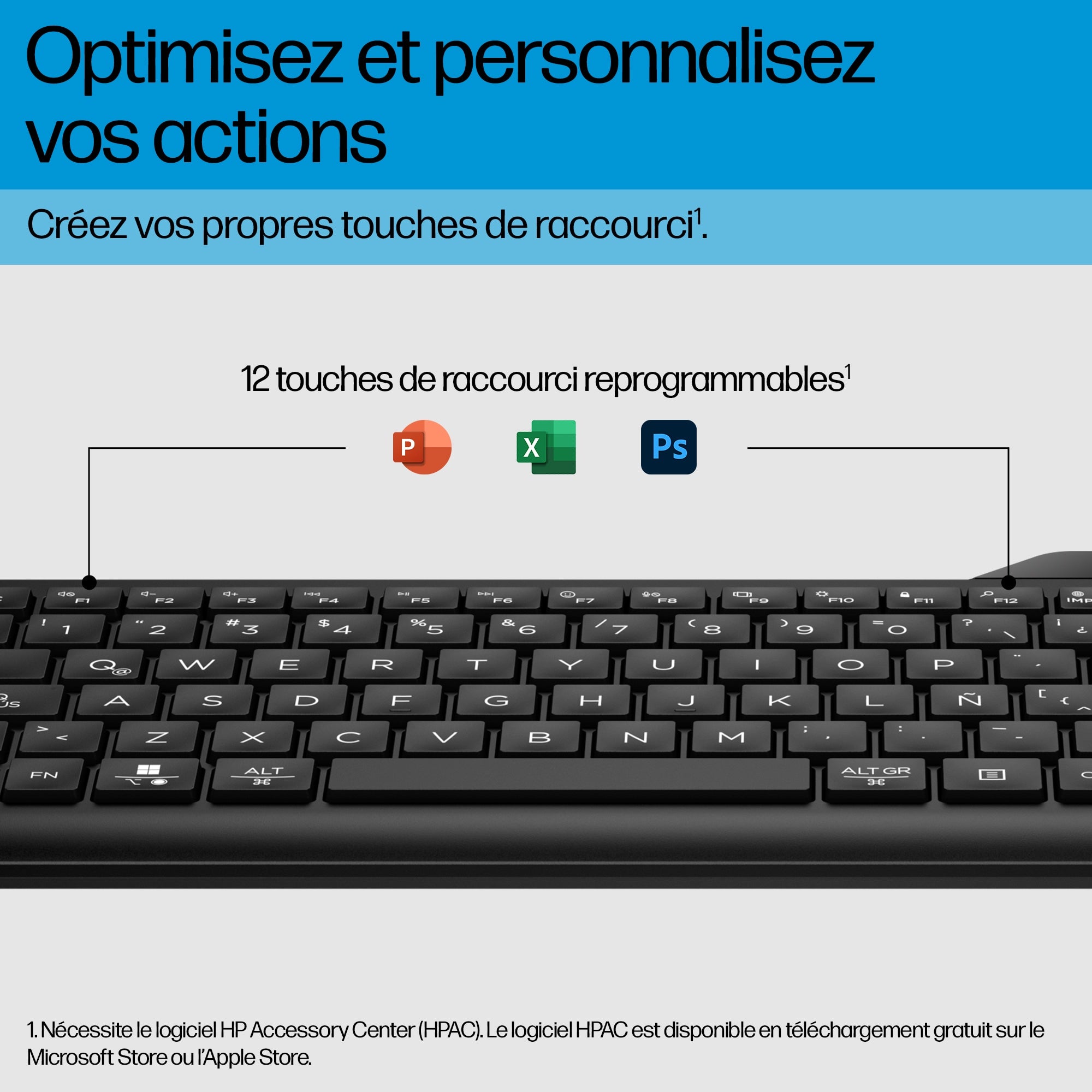 Clavier sans fil HP 475 mode double - récepteur USB + Bluetooth - noir QWERTY (7N7B9AA#ABB)