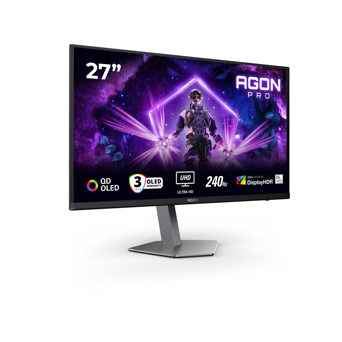 AOC AG276UZD 27p QD - OLED UHD 240Hz 0.03ms HDMI2.1x2 DP2.1 USB3.2x2 Speakers Pivot