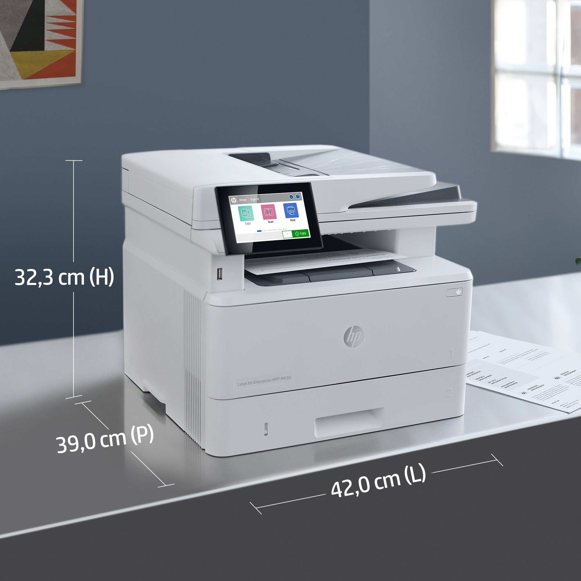 HP LaserJet Enterprise MFP M430f MFP Mono laser 216x297mm A4 38ppm Copy 40ppm Print 350sheets USB LAN