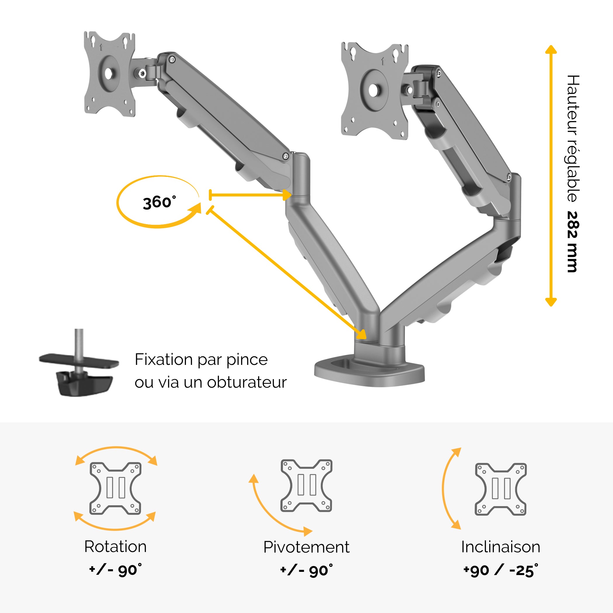 FELLOWES BRAS ARTICULE DOUBLE ECRAN EPPADUAL Silver jusqu’à 39 POUCES