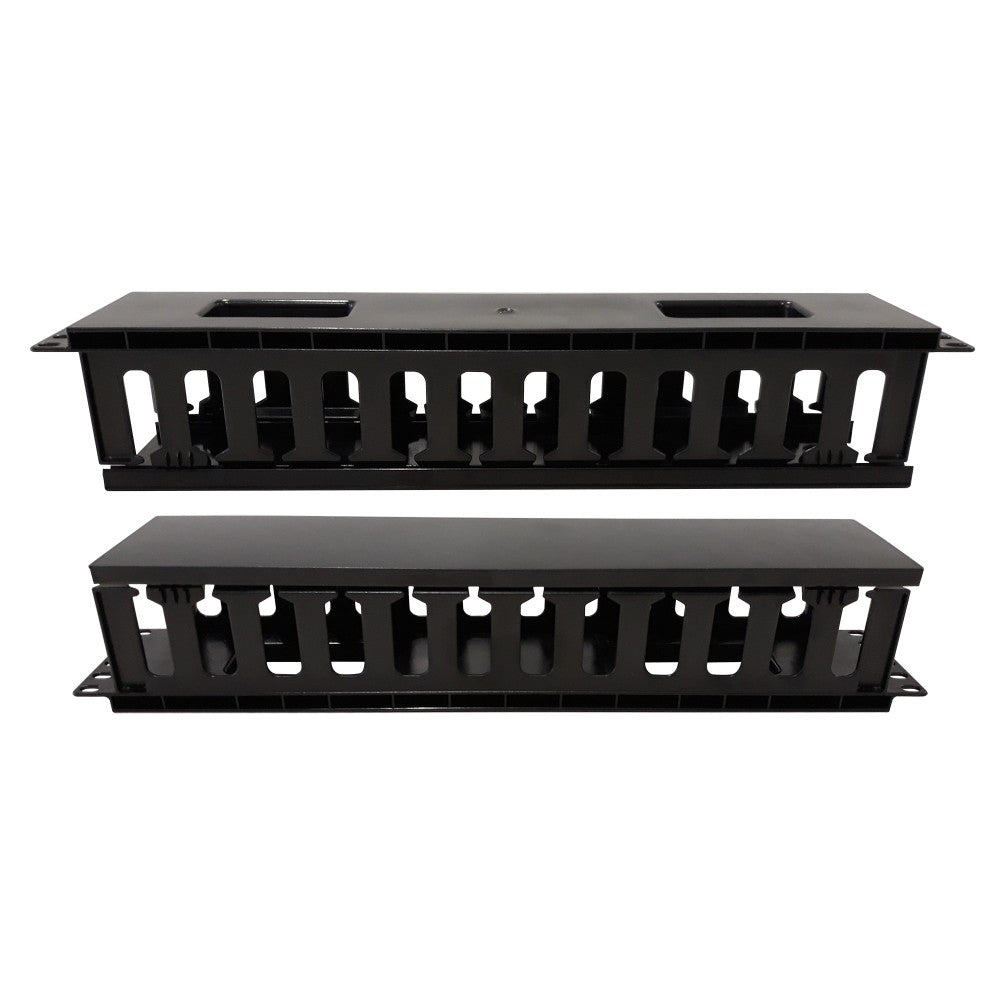 Techly I-CASE CABLE-FR2 Organisateur de câbles 2U pour armoires rack 19" avec couvercle, noir