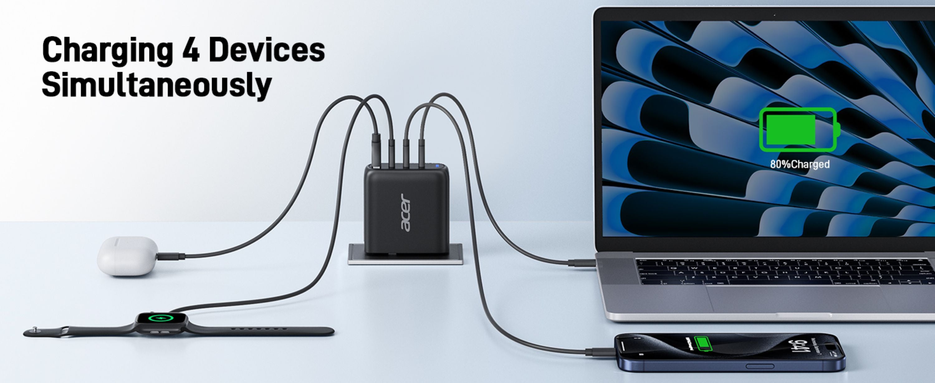 Acer 100W PD Charger USB Port: 3C+1A