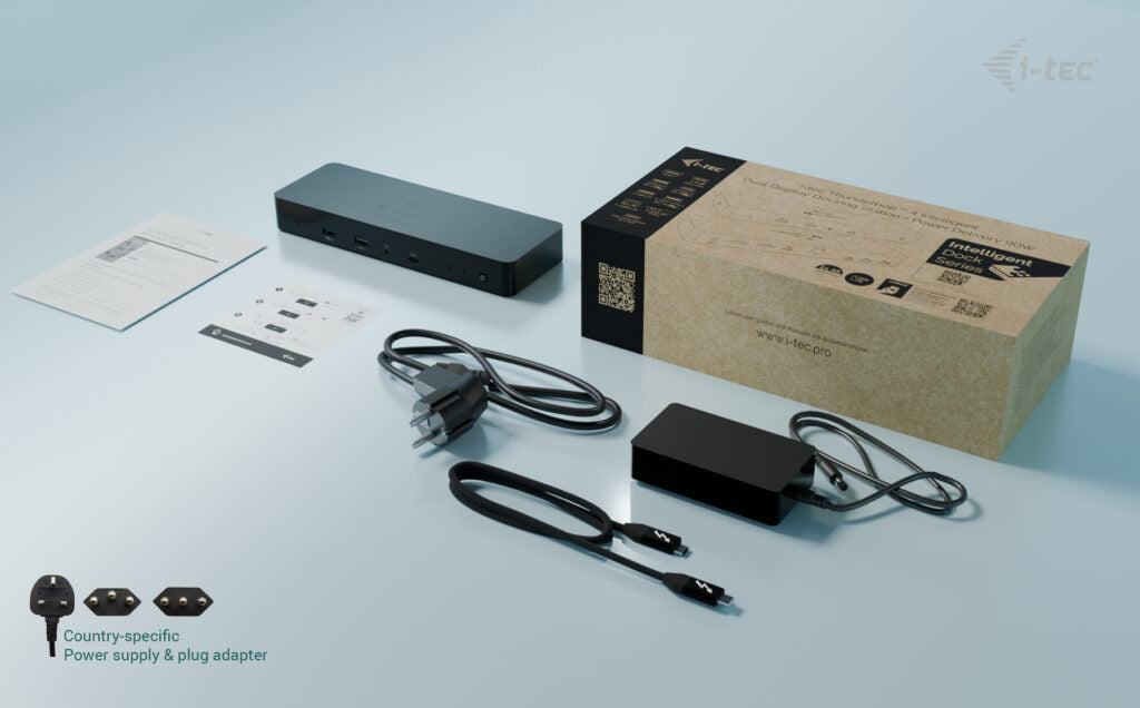 I-TEC Thunderbolt 4 Intelligent Dual Display DS 1x TB4 2x DP 1x GLAN 1x USB-C Gen2 3x USB-A Gen2 1x USB 2.0 1x Audio/Mic PD 90W KL