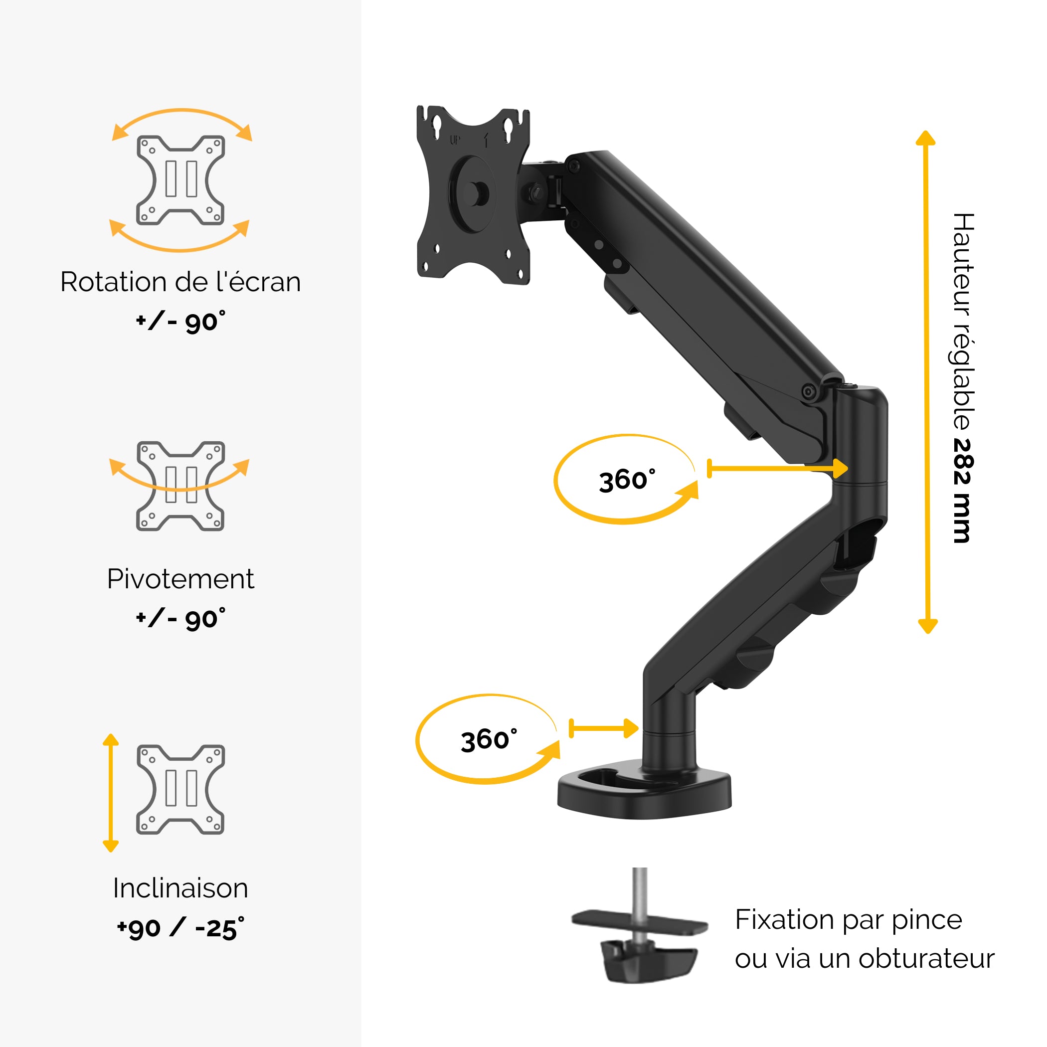 FELLOWES BRAS ARTICULE EPPASINGLE NOIR compatible jusqu’à 39 POUCES