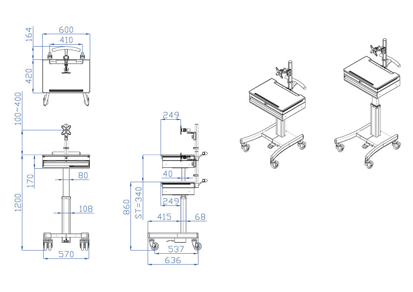 Laptop Cart w/monitor mount 10-30" CREM