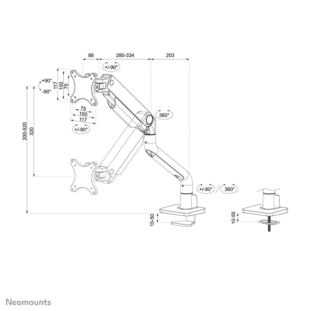 NEOMOUNTS DS70S-950BL1 Support dÃ©cran Ã  fixer 17-49p - ressort Ã  gaz - Topfix - arrÃªt 180