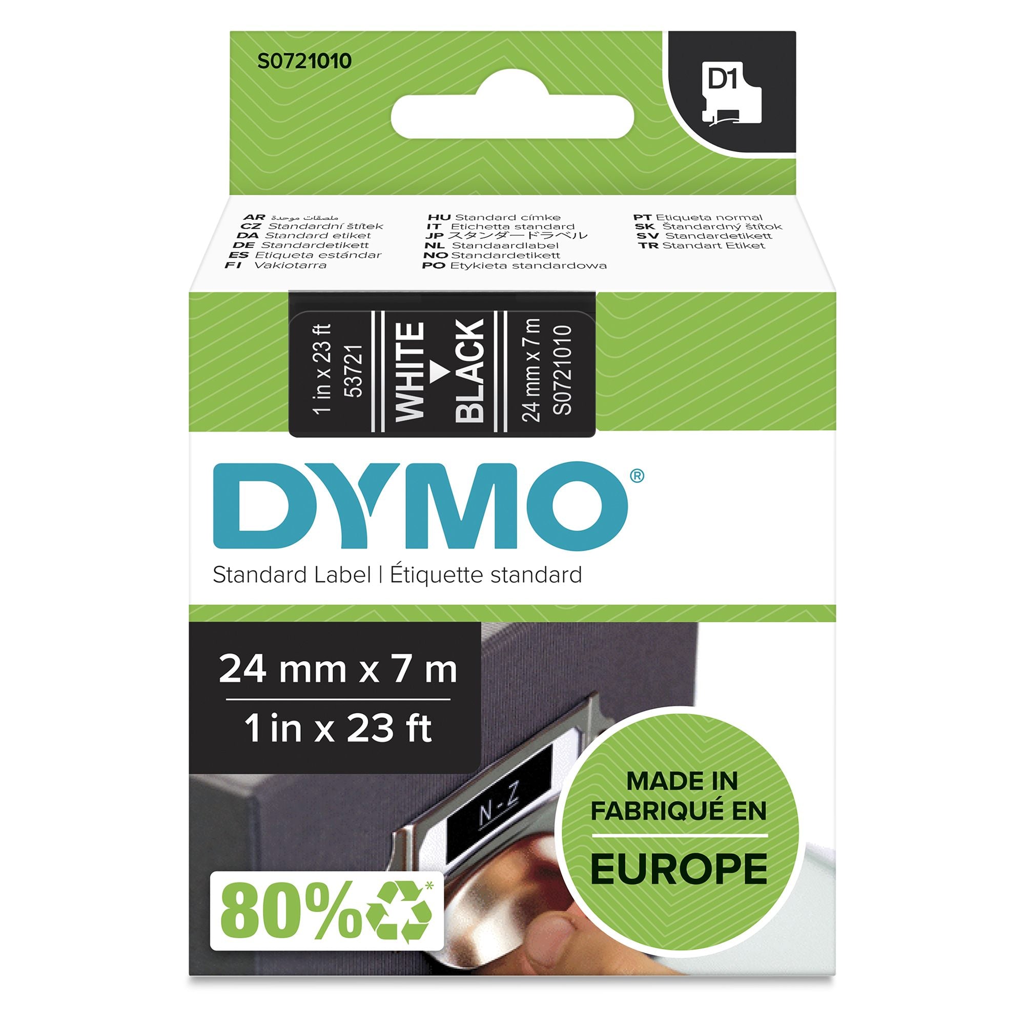 DYMO Ruban d étiquettes autocollantes D1 24 mm X 7 m blanc sur noir