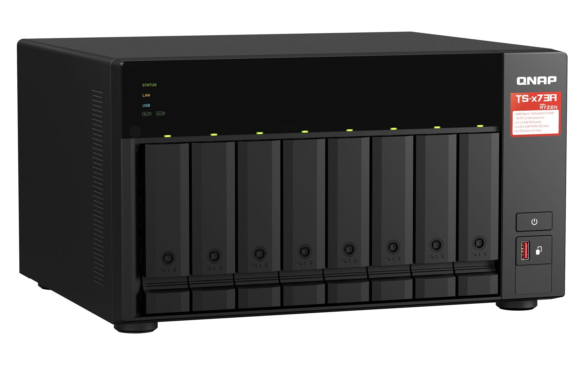 Desktop 8Bay NAS 8GB RAM 2x2.5Gbe Black