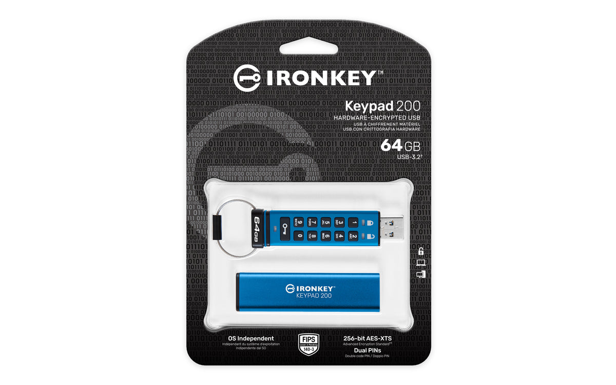 KINGSTON 64Go IronKey Keypad 200 FIPS 140-3 Lvl 3 Pending AES-256 Encrypted