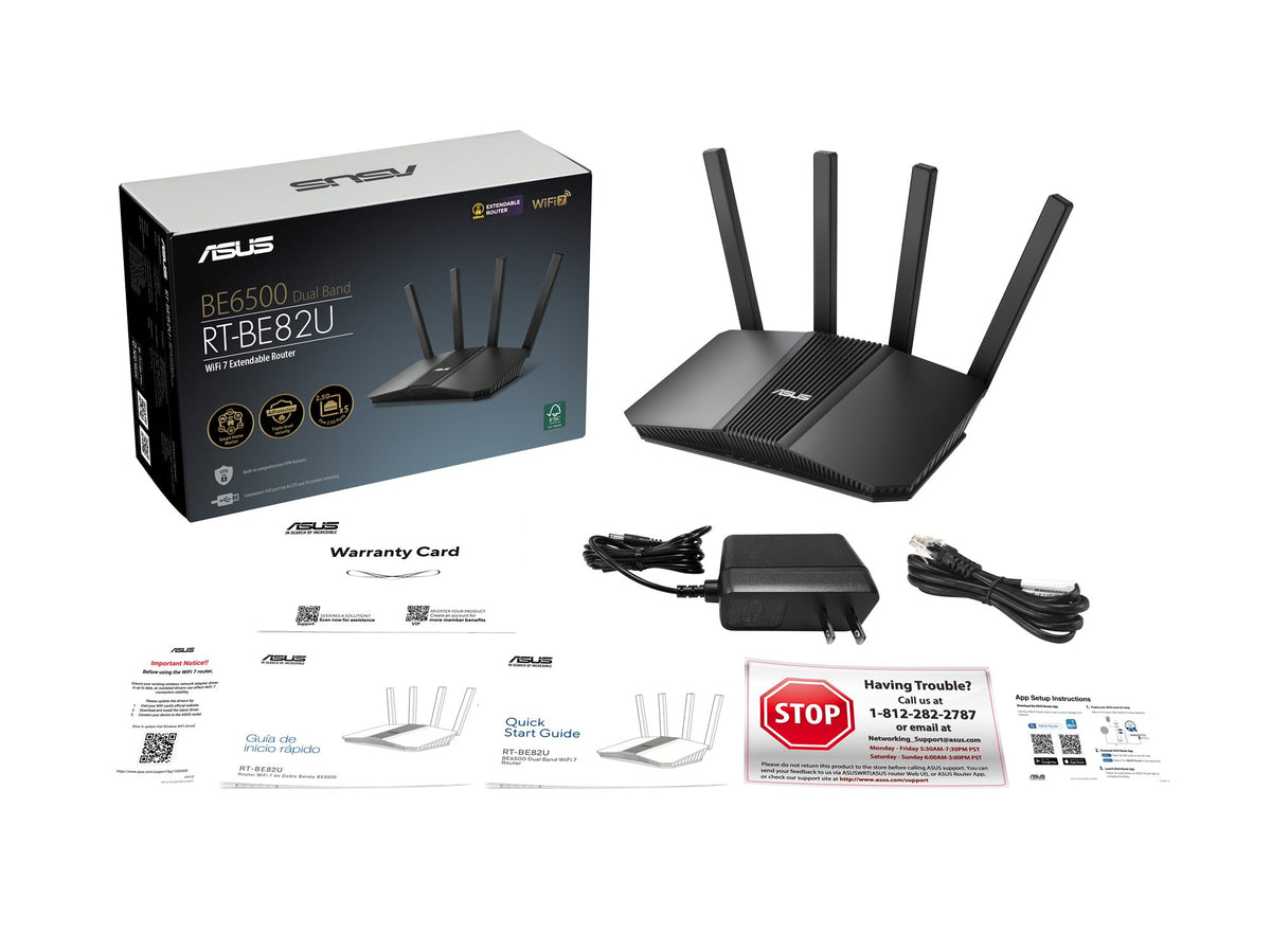 ASUS RT-BE82U Dual-band WiFi 7 802.11be Smart AiMesh Extendable Router 6500 Mbps Five 2.5GbE ports Up to 3 SSIDs for IoT Device