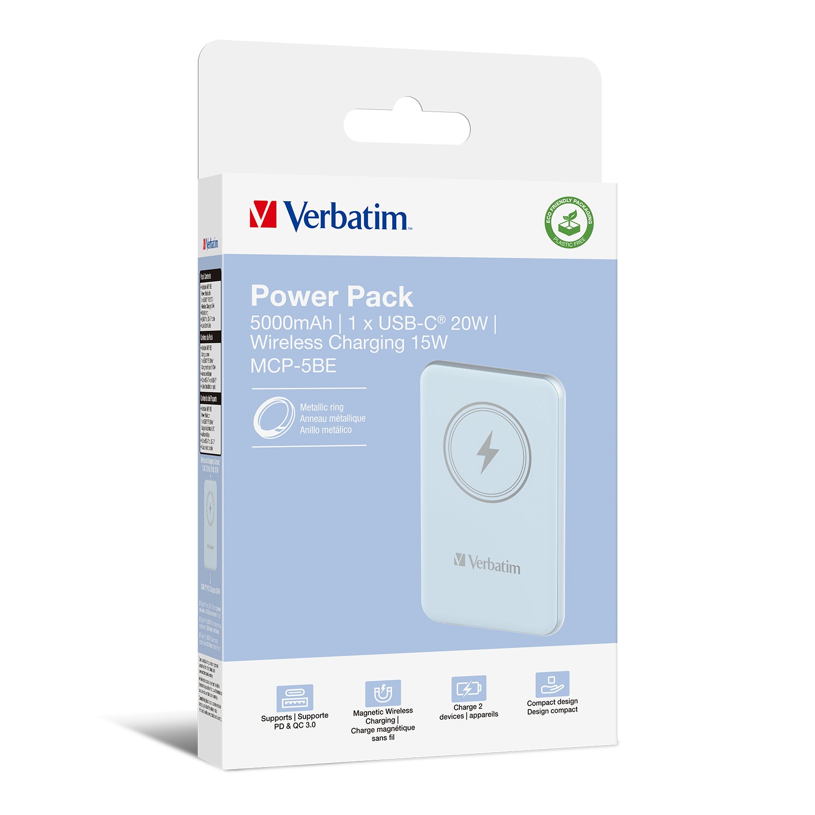 VERBATIM CHARGE N GO MAGNETIC WIRELESS POWER BANK 5000 BLUE WCF (P)