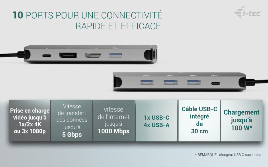 I-TEC USB-C Metal Nano 3x Display Docking Station 1x DP 1x HDMI 1x VGA 1x GLAN 1x USB-C Gen1 4x USB-A Gen1 Power Delivery 100W