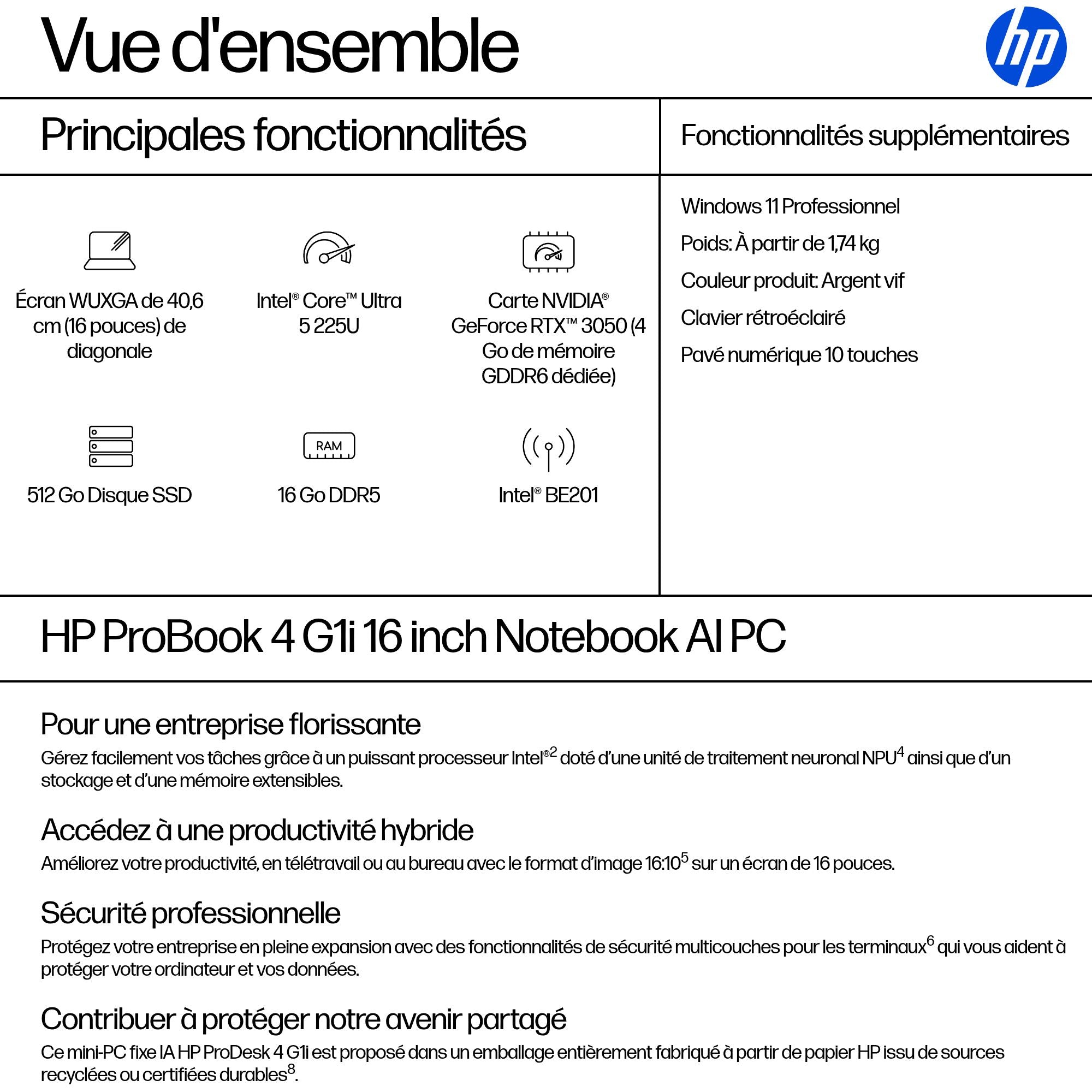 HP P4G1i16 U5 225U 16 16GB/512 PC FR