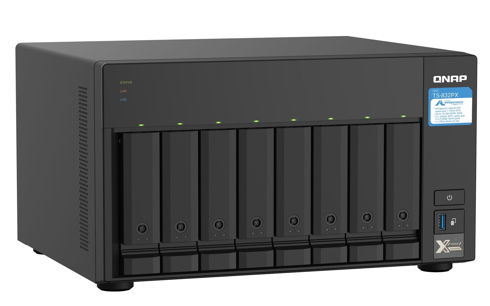 Desktop 8Bay NAS 4GB RAM 2x2.5Gbe Black
