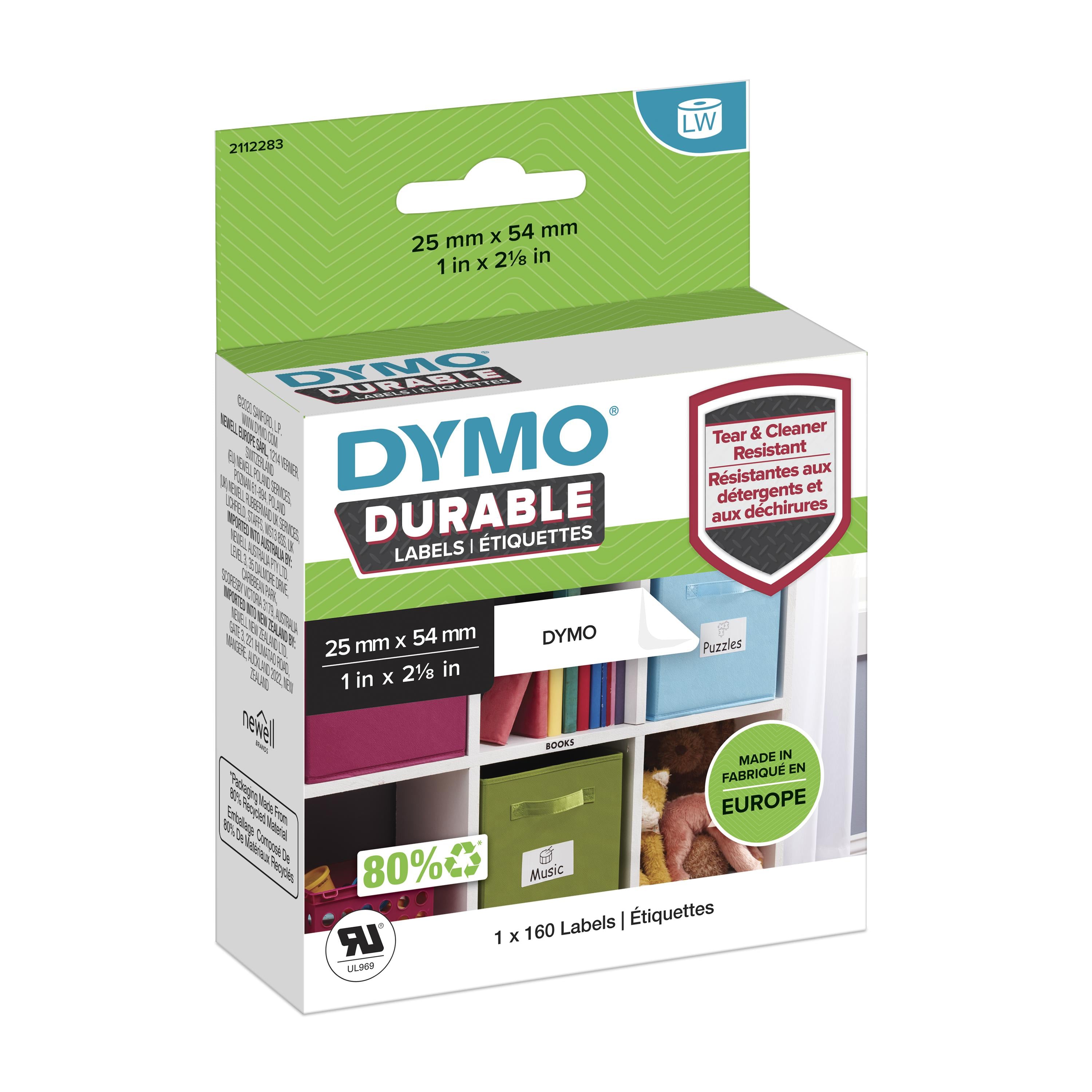 DYMO Etiquette LabelWriter durable blanche, 25 x 54 mm, 160