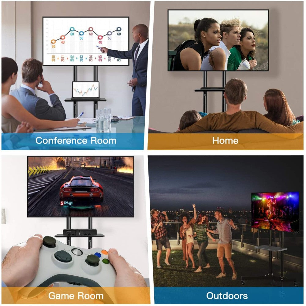 Techly ICA-TR216T Support TV mobile 37-70” jusqu'a 50kg réglable 2 étageres