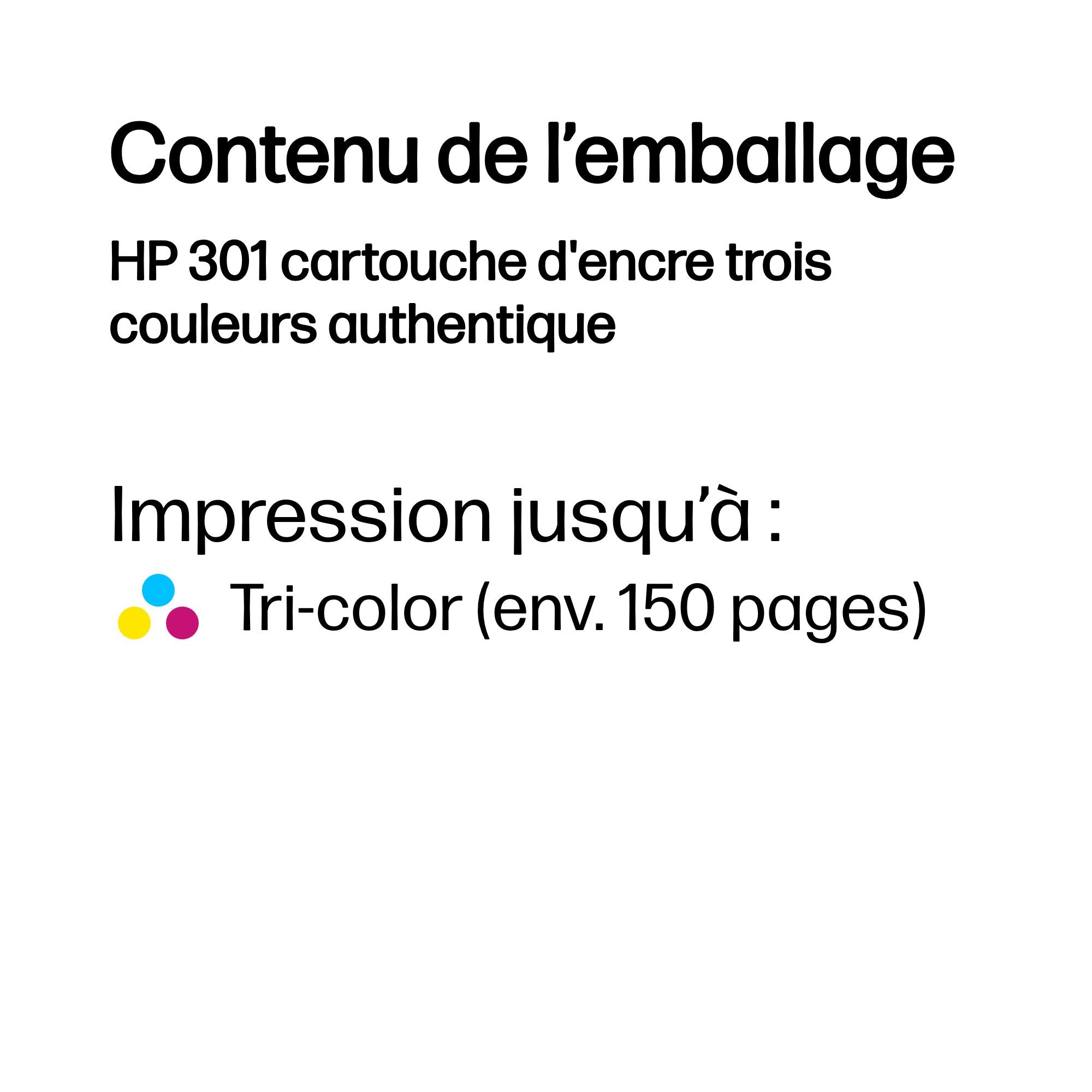 HP 301 original Ink cartridge CH562EE 301 tri-colour standard capacity 3ml 165 pages 1-pack Blister multi tag