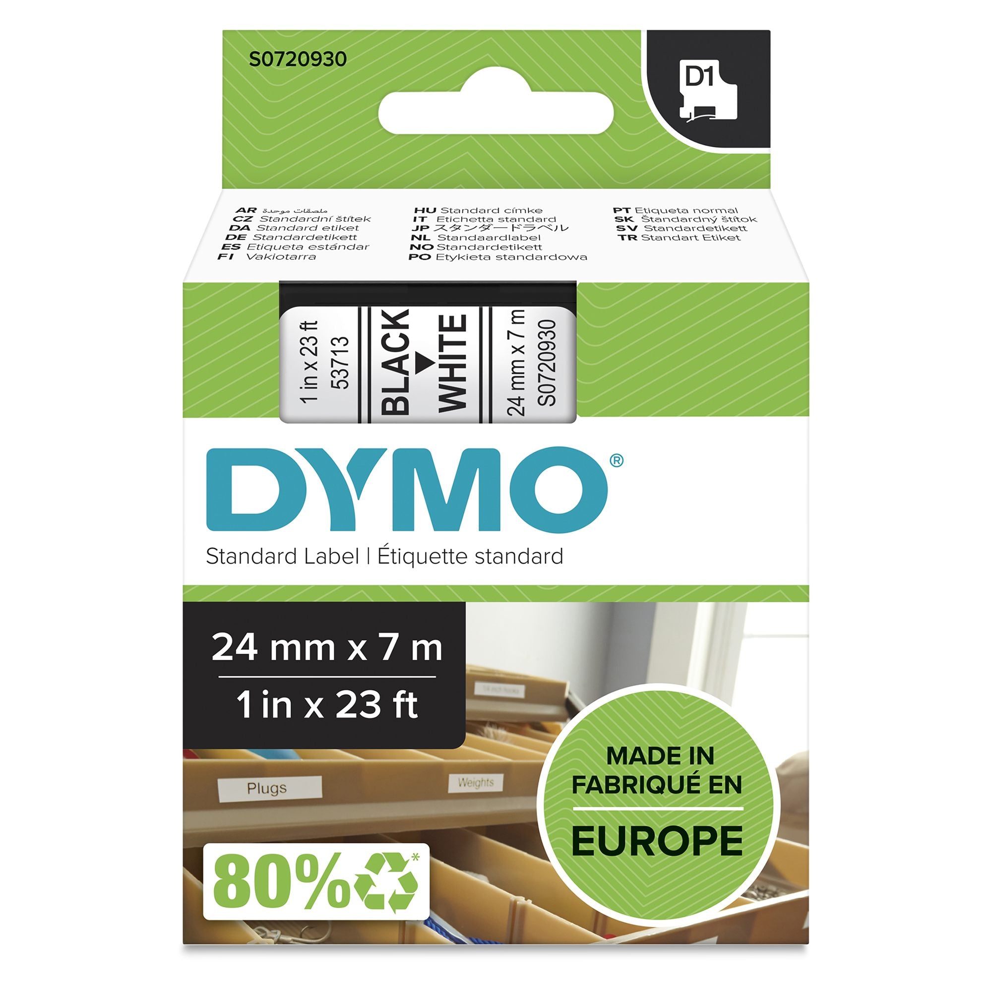 DYMO Ruban D1 noir sur blanc 24 mm x 7 m