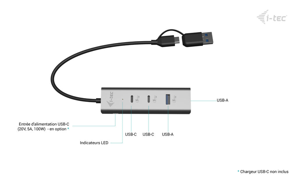 I-TEC Universal Charging Metal HUB 2x USB-C 3.2 Gen.1 + 2x USB-A 3.2 Gen.1 1x USB-C PD 85W