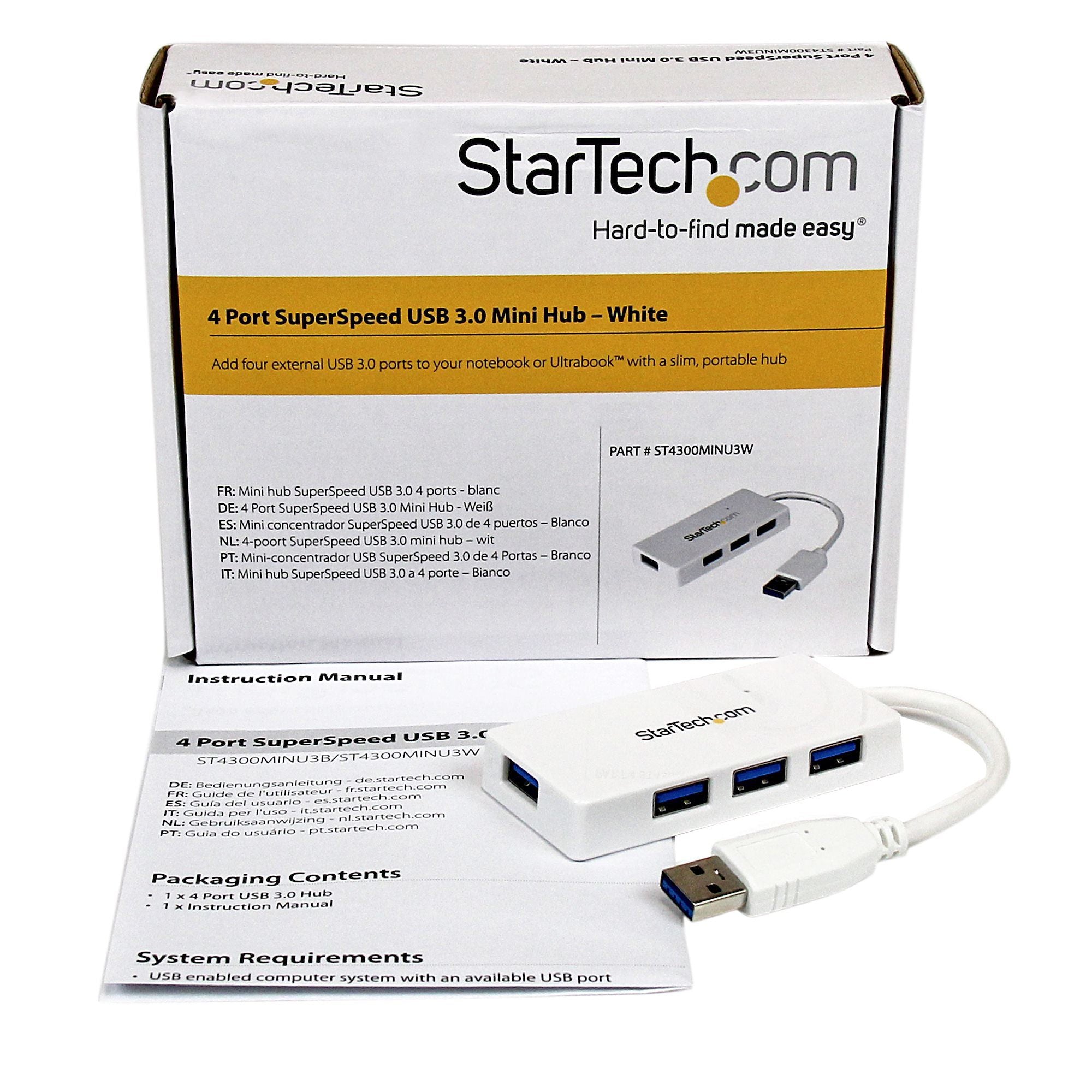 Portable 4 Port Mini USB 3.0 Hub - White