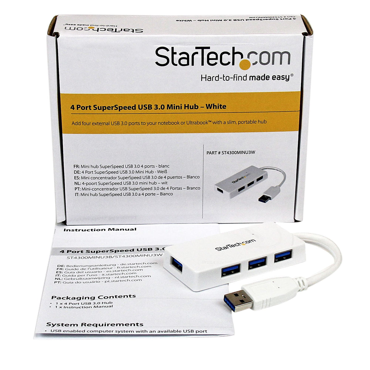 Portable 4 Port Mini USB 3.0 Hub - White