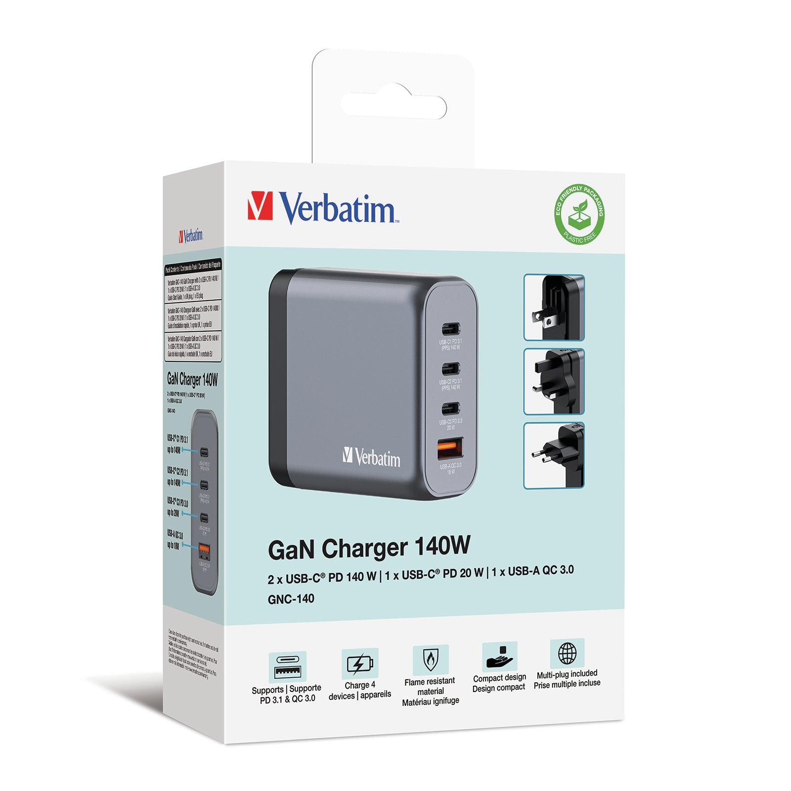GNC-140 GaN Charger 4 Port 140W USB A/C