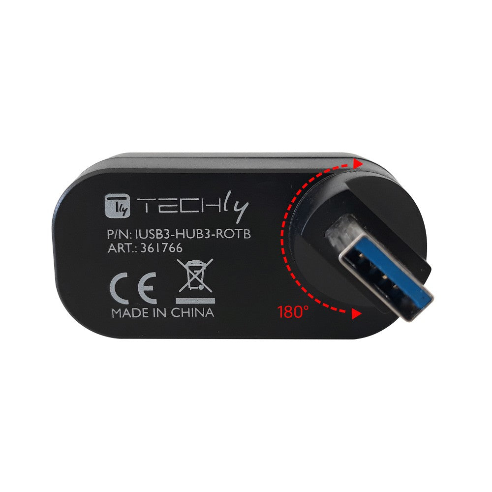 Techly IUSB3-HUB3-ROTB Hub USB 3.0 3 ports avec connecteur USB-A rotatif