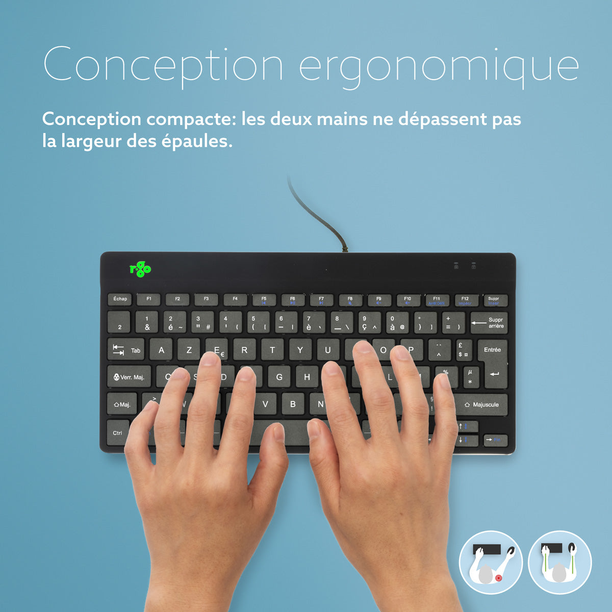 R-GO TOOLS Clavier ergonomique Compact Break, filaire noir