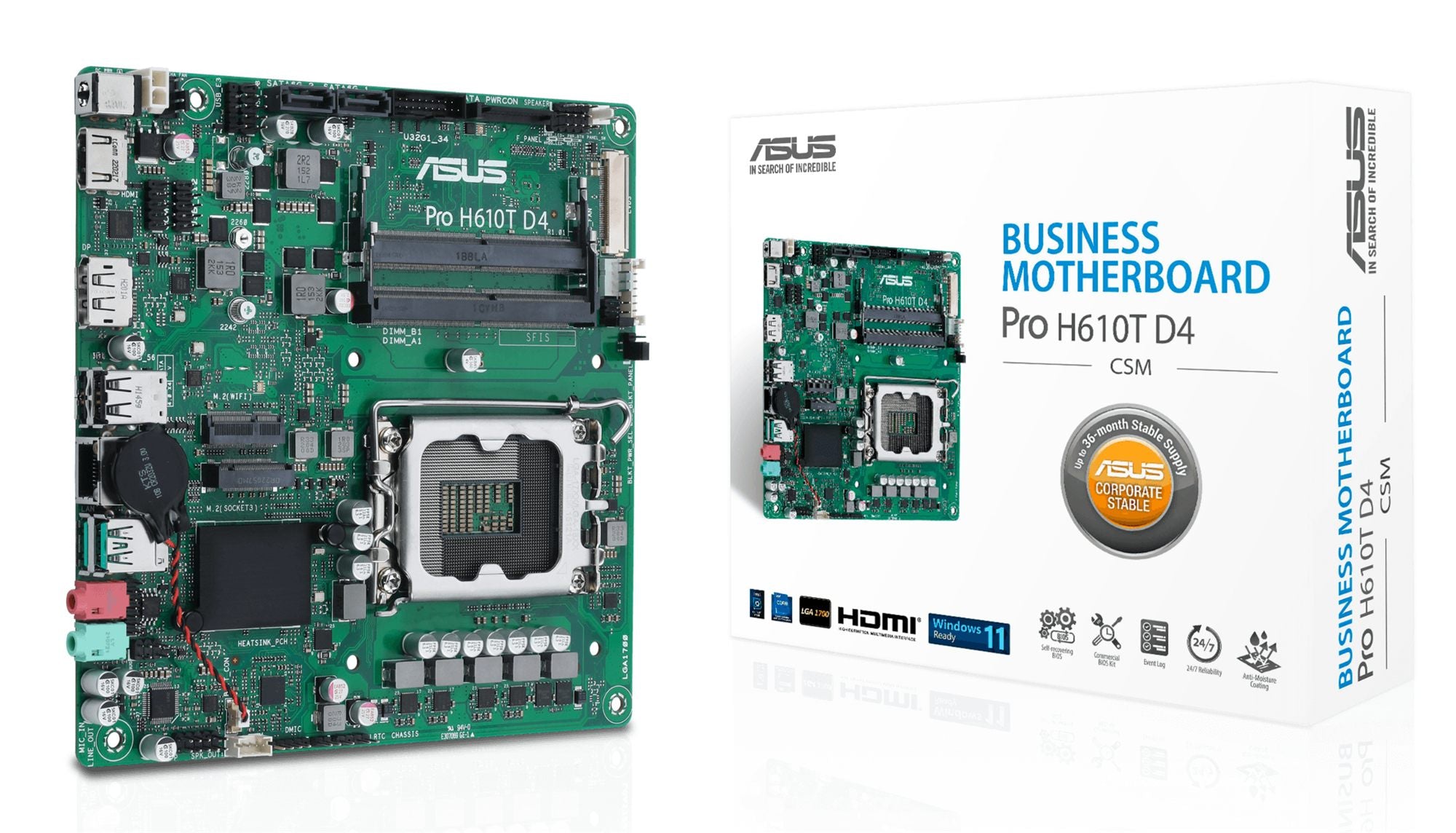 ASUS PRO H610T D4-CSM LGA1700 DDR4 1xHDMI 2.1 1xDP 1xPCIe 2xM.2 2xSATA 4xUSB Thin Mini ITX MB