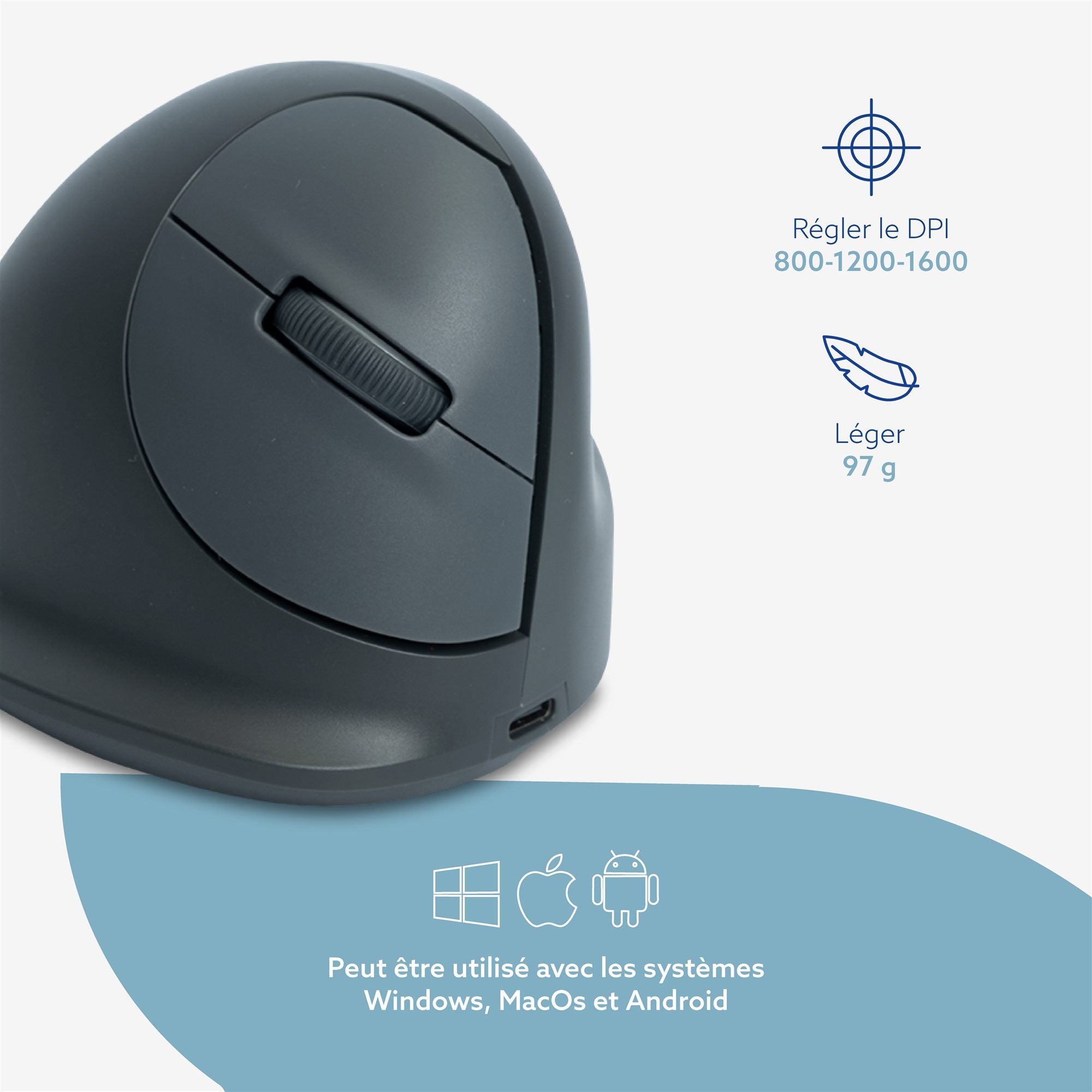 R-GO TOOLS Souris HE Basic, droiter, Bluetooth, M grise