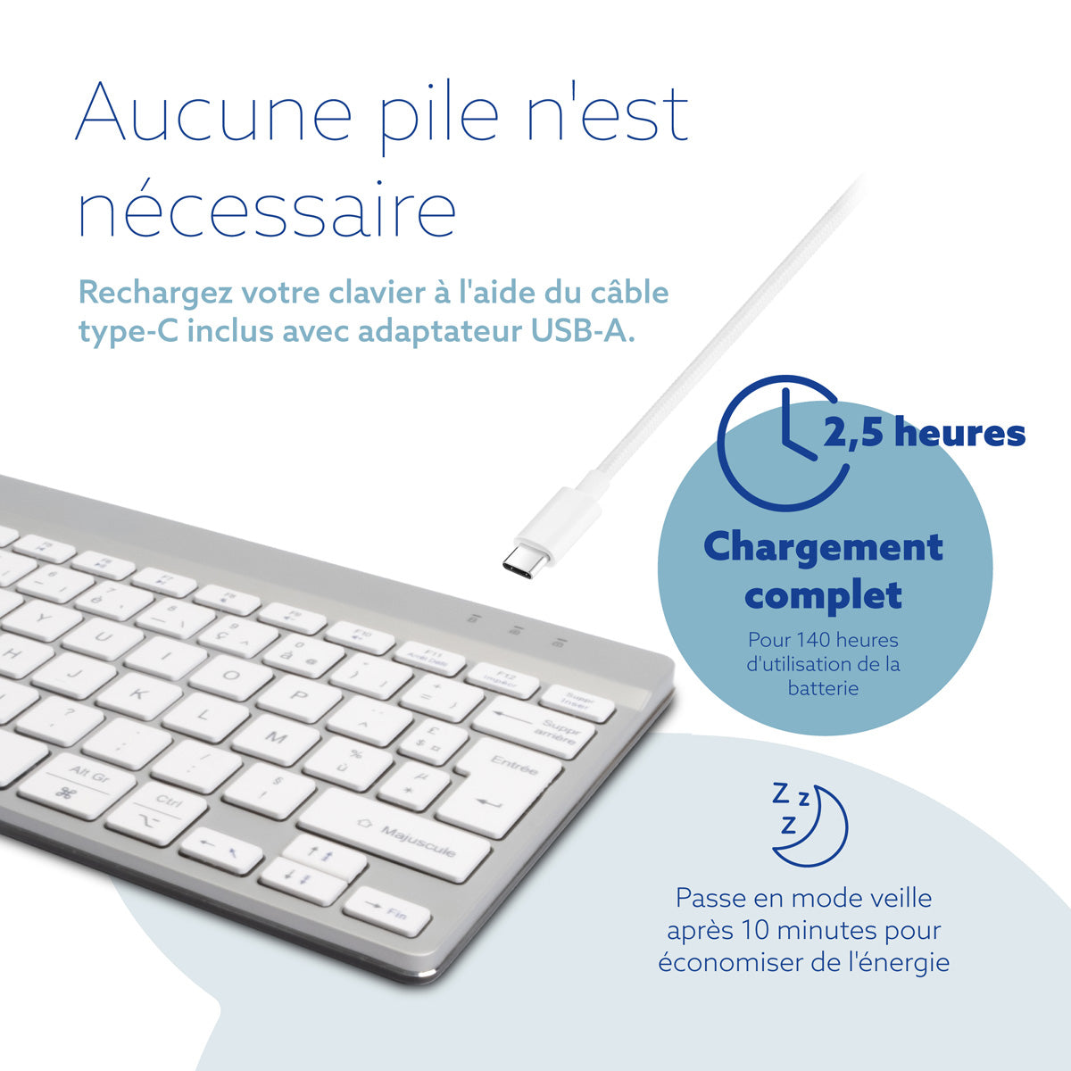 R-GO TOOLS Clavier Ergo Compact Break, Bluetooth blanc/arg