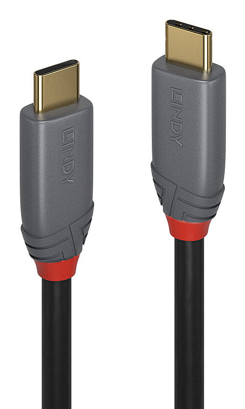 Lindy 36908 USB 3.2 Type C to C Cable, 10Gbit/s, 100W PD, Anthra Line, 5m