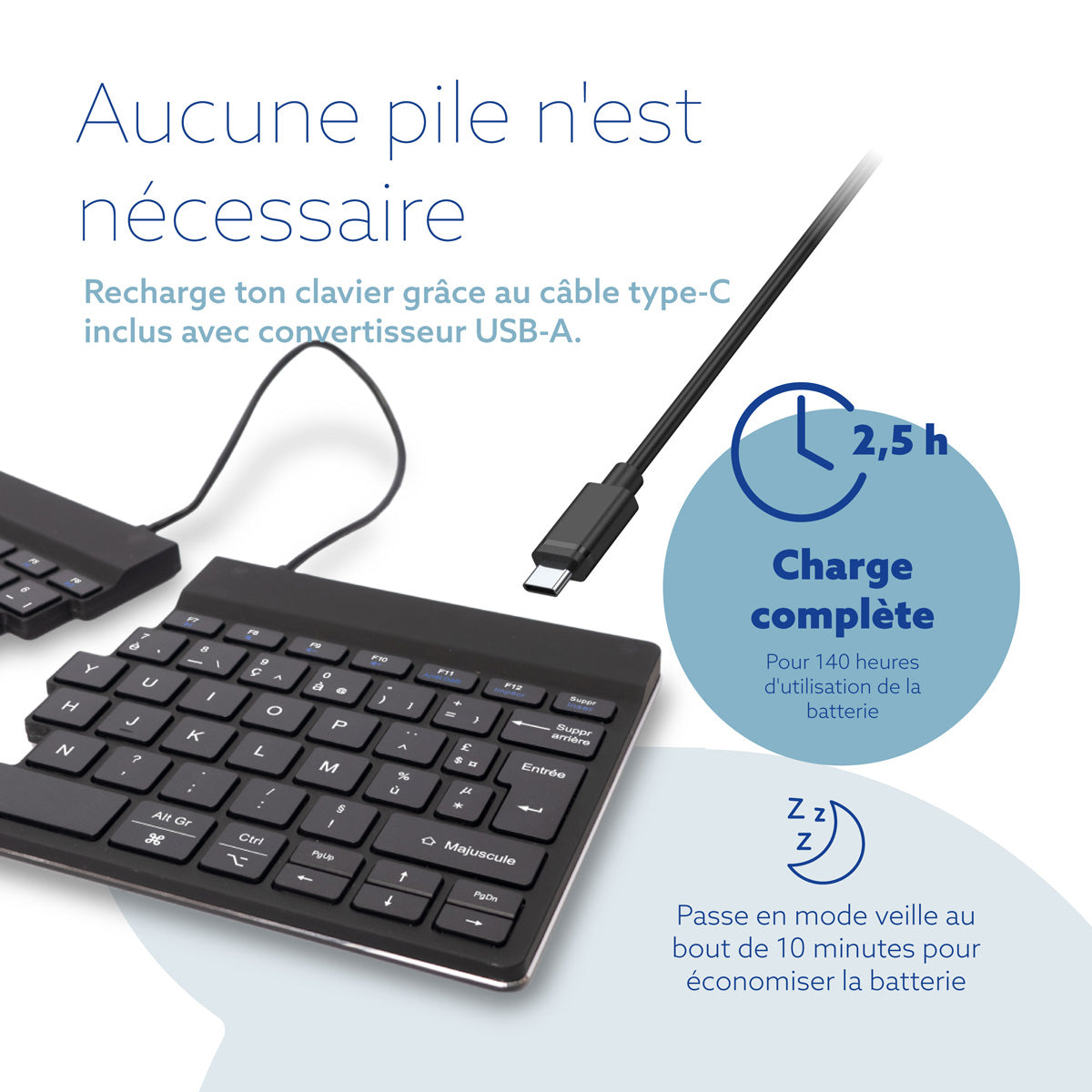 R-GO TOOLS Clavier ergo Split Break, divisé, Bluetooth noir