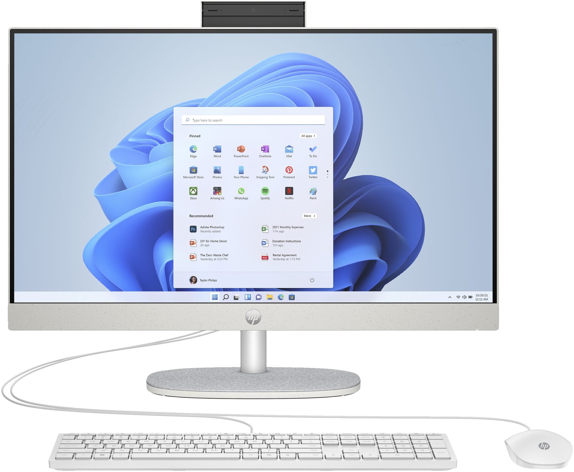 HP 24-cr0034nf AMD Ryzen™ 5 7520U 60,5 cm (23.8") 1920 x 1080 pixels PC All-in-One 8 Go LPDDR5-SDRAM 512 Go SSD Windows 11 Home Wi-Fi 6 (802.11ax) Blanc
