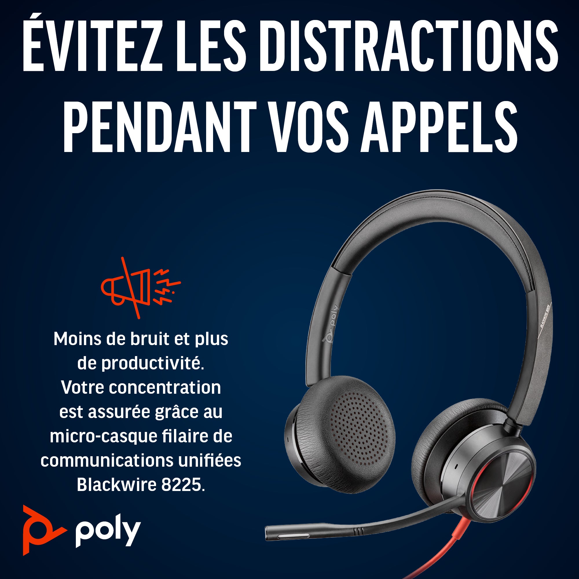 HP Poly Blackwire 8225 USB-C Headset Avec fil Arceau Bureau/Centre d'appels USB Type-C Noir