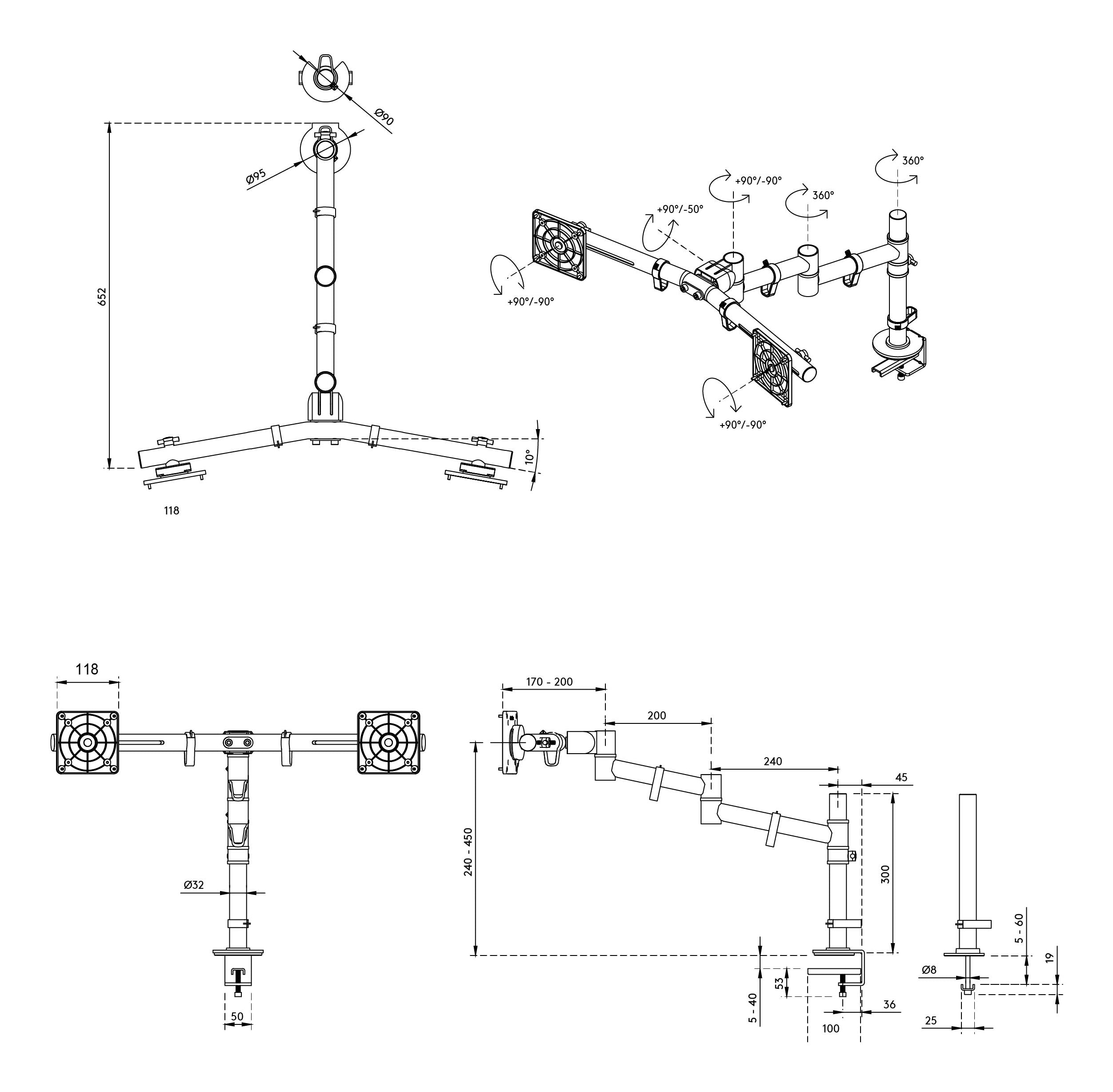 DATAFLEX Bras à fixer / pincer Viewgo 48130 - 2 écrans blanc